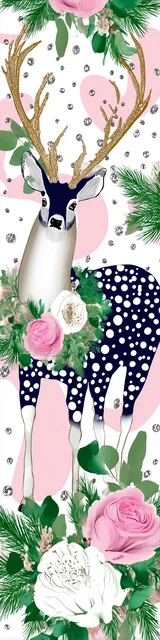 Free printable Christmas bookmarks of a reindeer with a polka dot background